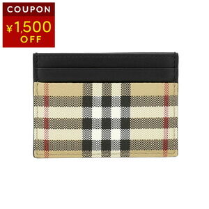 Burberry Check Leather Card Wallet Beige Black